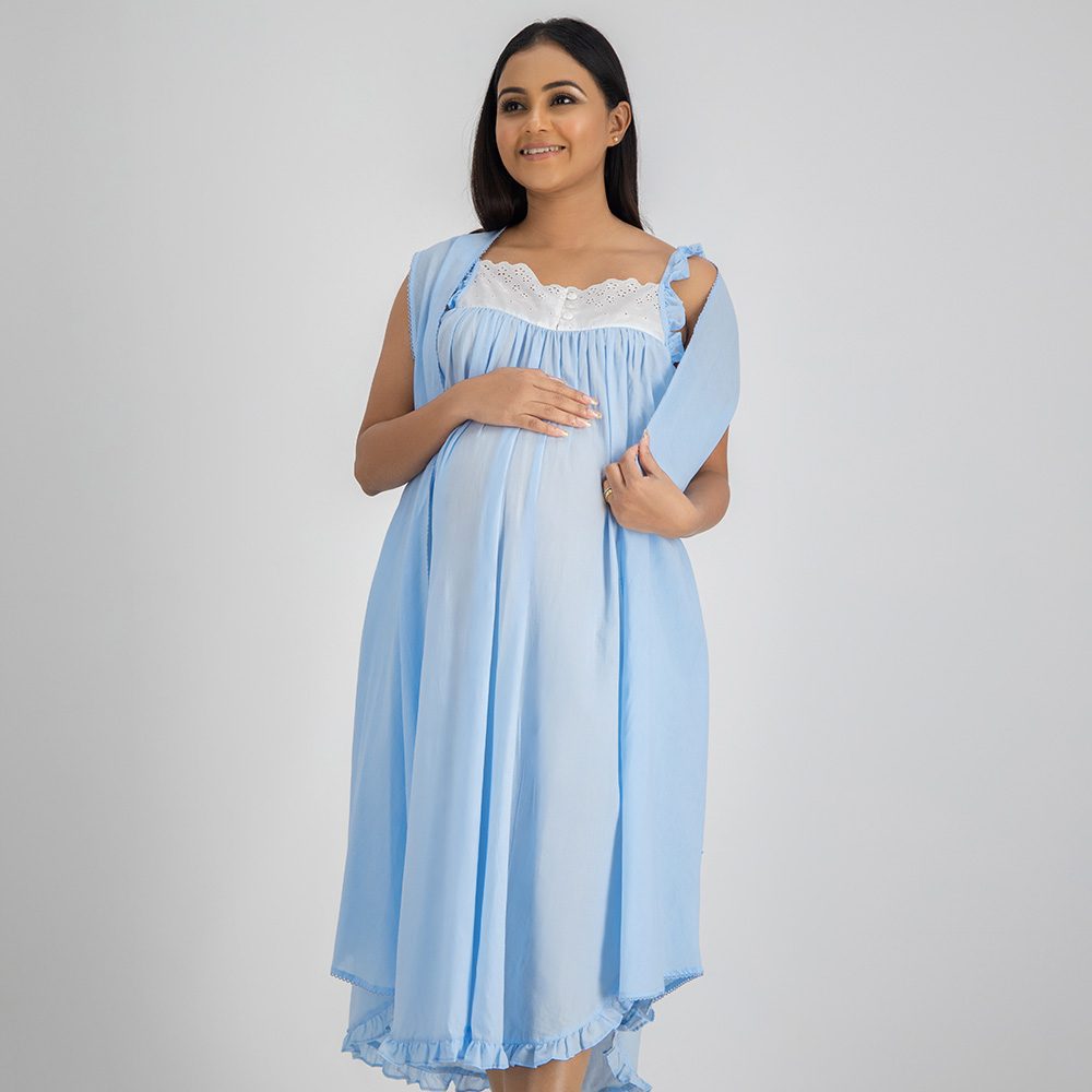 Night Dress Set Tiana (Blue) Blooms and Butterflies