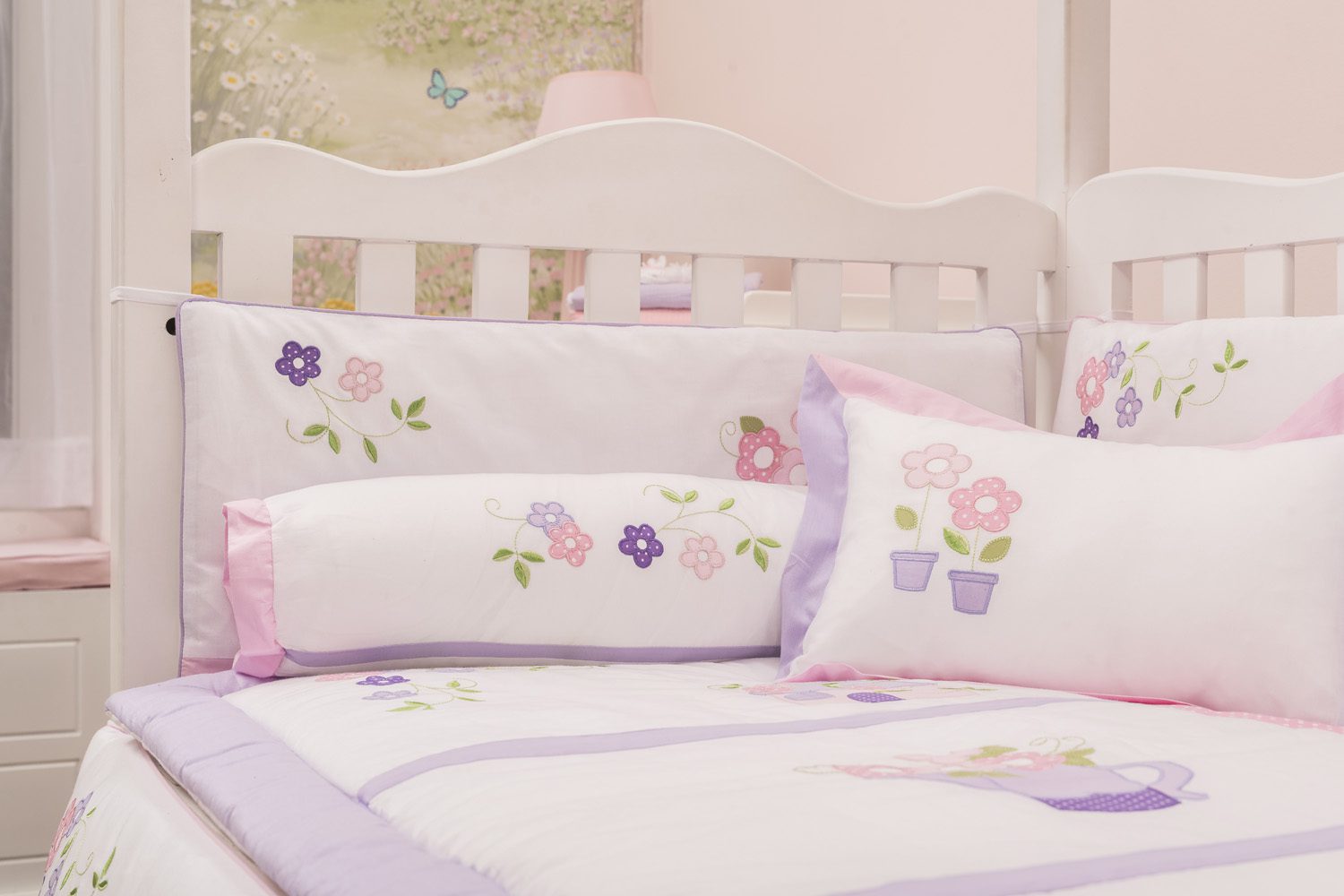 Country Cottage Bolster Pillowcase Blooms and Butterflies