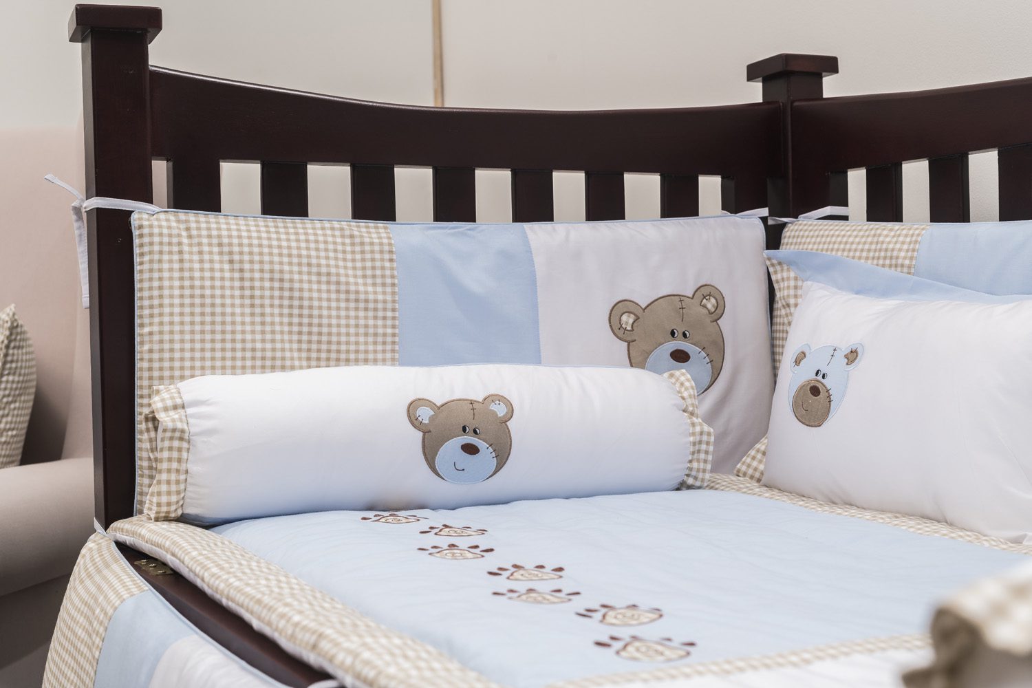 Baby Bear Blue Pillowcase Blooms and Butterflies