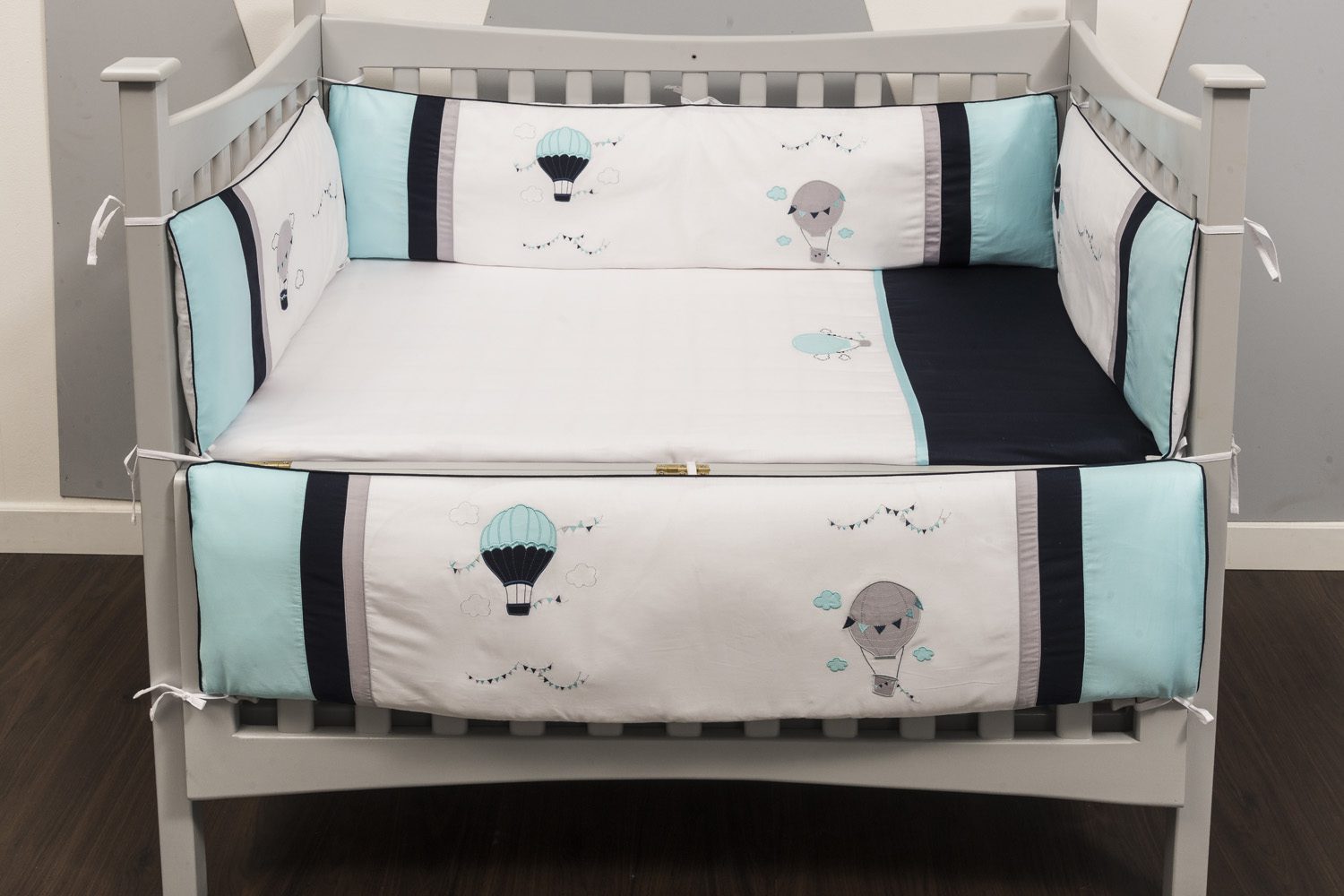 Windy Blue Cot Sheet Blooms and Butterflies